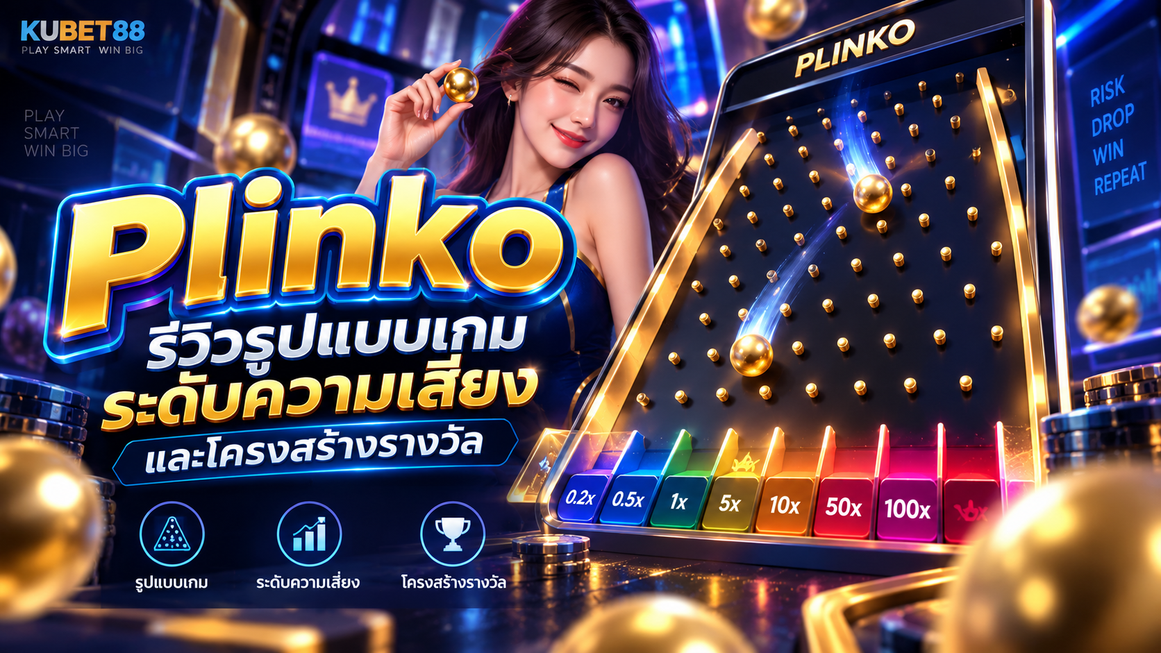 Plinko รีวิวรูปแบบเกม ระดับความเสี่ยง และโครงสร้างรางวัล